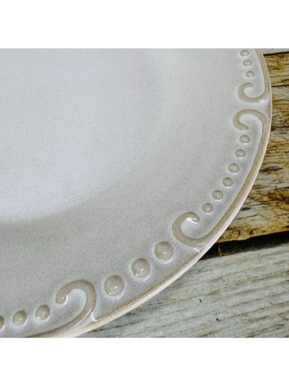 Pier 1 NATALIA Cream Embossed Dots & Scrolls Stoneware Salad Lunch Plates Set 2